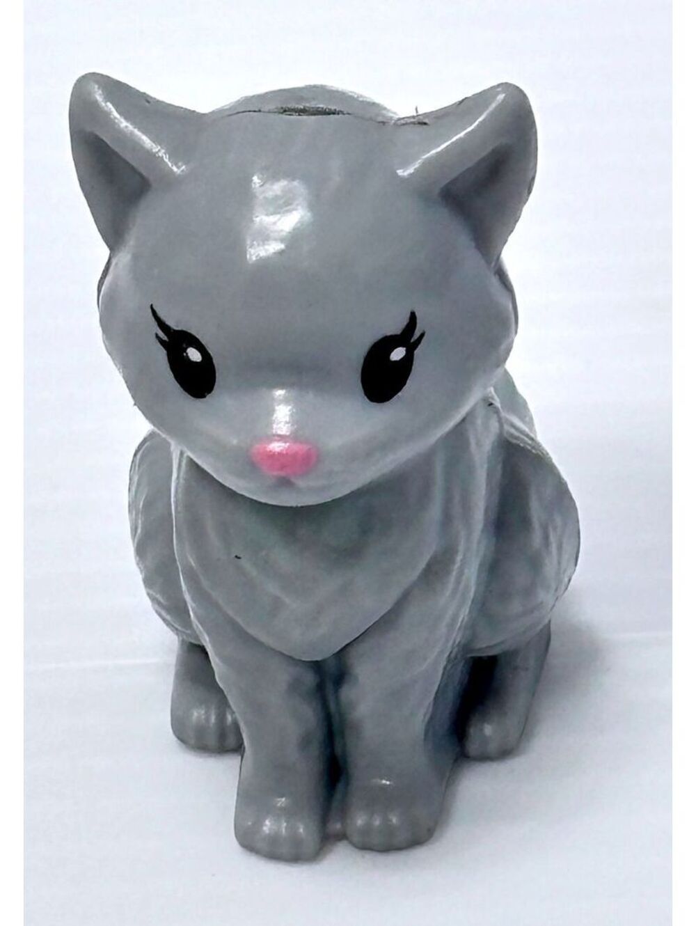 Vintage Gray Plastic Cat Figurine Pink Nose Mini Toy GUC